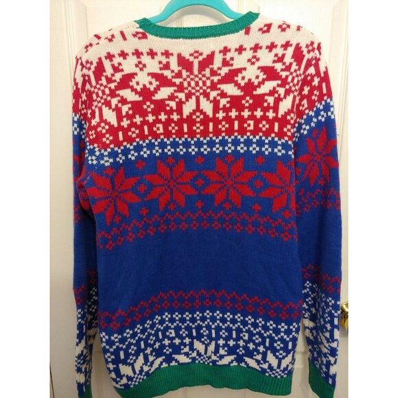 Holiday Time Santa Claus Ugly Christmas Sweater W REAL Cup Beer Holder Size M - Picture 4 of 5